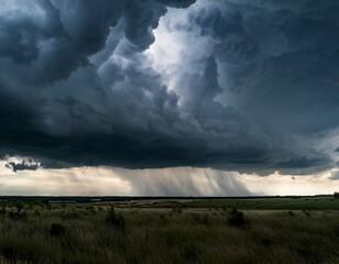 dark sky with heavy clouds converging and a violent storm before the rain