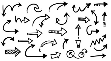 HandDrawn Black Arrows Directional Looped and Stylized Vector Set.