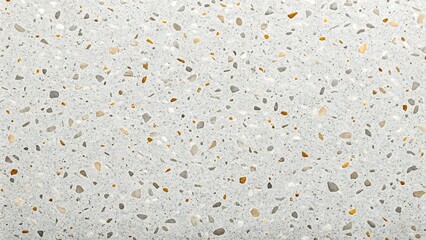 White terrazzo surface texture with gray and golden stone flecks
