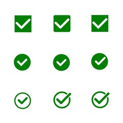 Simple Flat Green Checkmark Shape Icon Set For User Interface