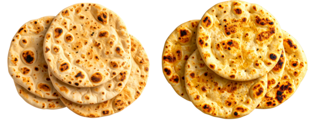 Top View 3D Illustration of Stacked Naan Bread Pieces, isolated on transparent background PNG
