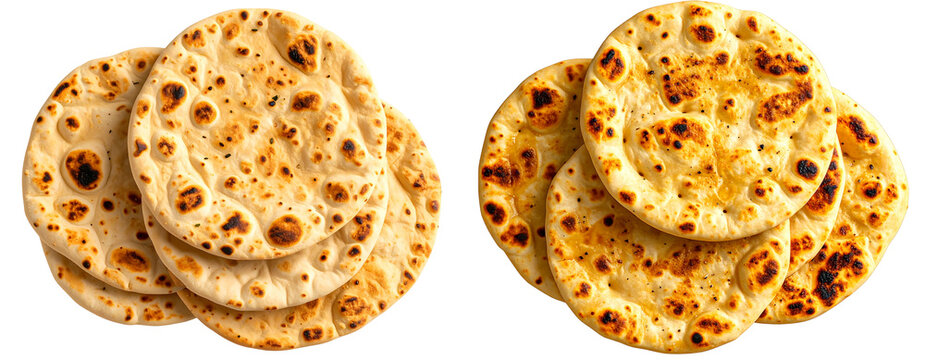 Top View 3D Illustration of Stacked Naan Bread Pieces, isolated on transparent background PNG