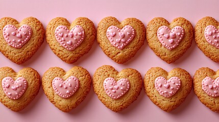Heart-shaped cookies decorated with small hearts.