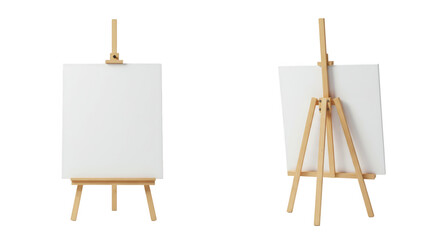 Two blank canvas easels for painting isolated on transparent background