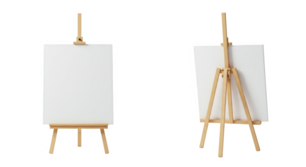 Two blank canvas easels for painting isolated on transparent background