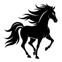 Majestic black horse silhouette with a flowing mane and tail