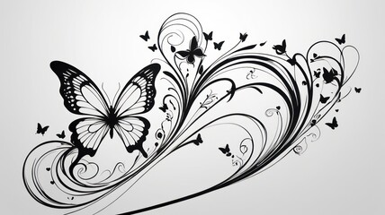 Ornate butterfly design with flowing floral swirls