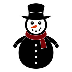 Simple black silhouette of a cheerful snowman wearing a hat