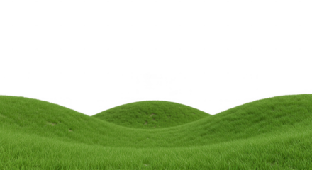 Lush green hills landscape with grass isolated on transparent background