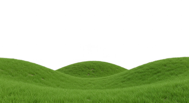 Lush green hills landscape with grass isolated on transparent background