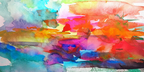 Abstract colorful watercolor painting of abstract modern art. Hand painted brush stroke on paper texture.