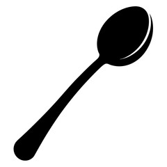 Black silhouette of a spoon held by a curved hand isolated on white