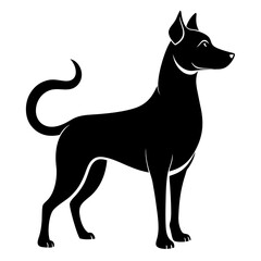 Joyful black dog silhouette with a happily wagging tail