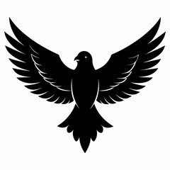 Elegant black silhouette of a dove with wings spread wide symbolizing peace and freedom