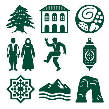 vector isolated green color lebanon traditional cultural symbols