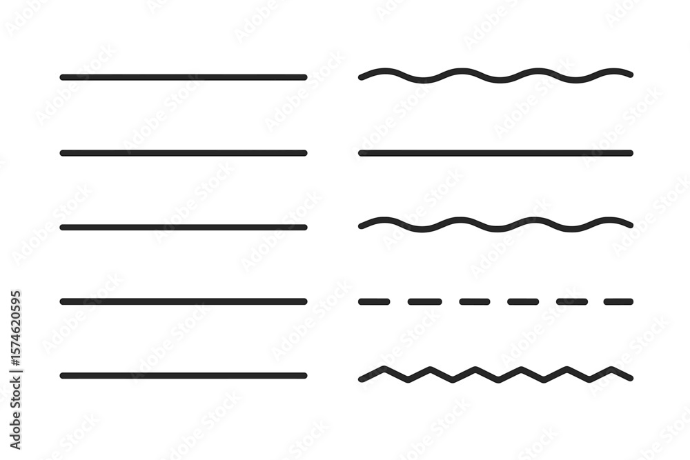 Poster various line styles showcasing different thicknesses and patterns for design elements and graphic pr