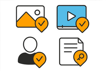 Icons representing different media formats, emphasizing content verification and user privacy