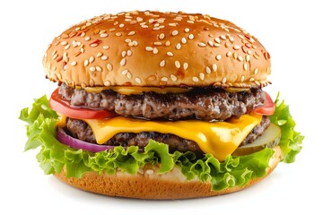 Grilled Classic Cheeseburger with a Crispy Bun on a white background