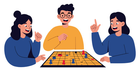 Friends enjoying a board game with laughter and excitement at a table