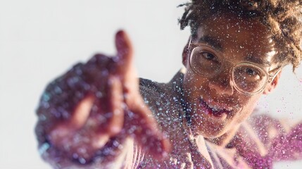 A playful digital avatar mirroring a young adult s movements