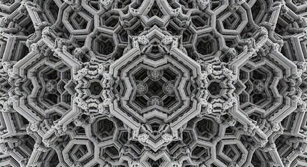 Intricate Geometric Pattern Monochromatic 3D Kaleidoscopic Design