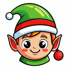 Cute christmas elf face vector illustration for holiday season and festive celebration design elements on transparent background
