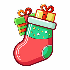 Christmas stocking with gifts vector illustration holiday season celebration design element art on transparent background