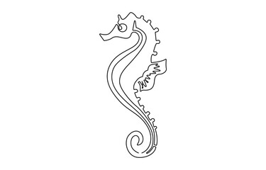 Vector illustration of seahorse smiling underwater black and white drawing For , Vector illustration of seahorse isolated on white background.