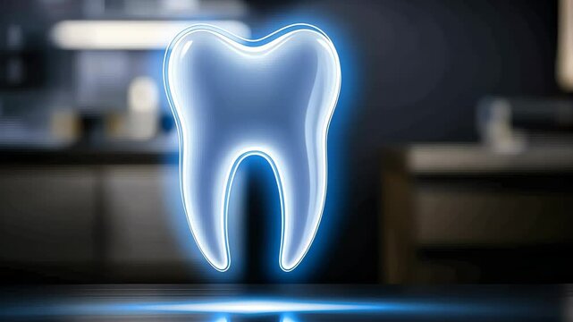 A captivating display of advanced dental technology features a glowing tooth model, emphasizing the future of oral care and aesthetics