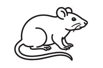 Vector illustration of a mouse in black and white, outlined in thick black lines showing its curious expression and tiny, rounded features.

