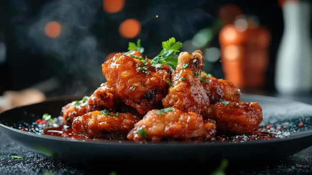 Fiery, crispy chicken wings - a delicious, spicy treat.