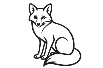 A minimal vector of a fox, rendered in black and white with bold black outlines defining its curved tail and clever, focused gaze.

