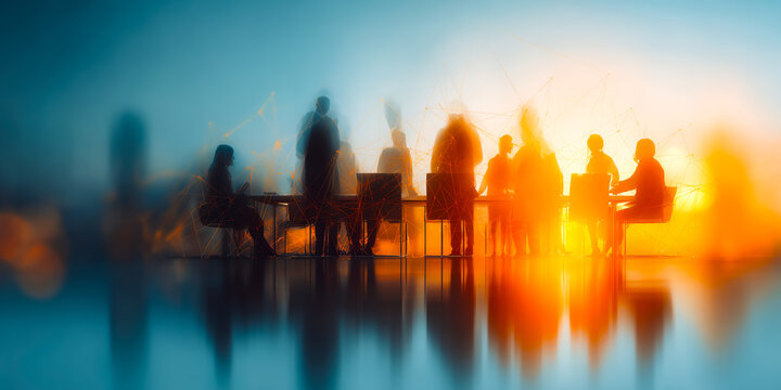 Empowered Team Evaluating Cybersecurity Strategies in a Visionary Conference Room Using Interactive Digital Tools - Powered by Adobe