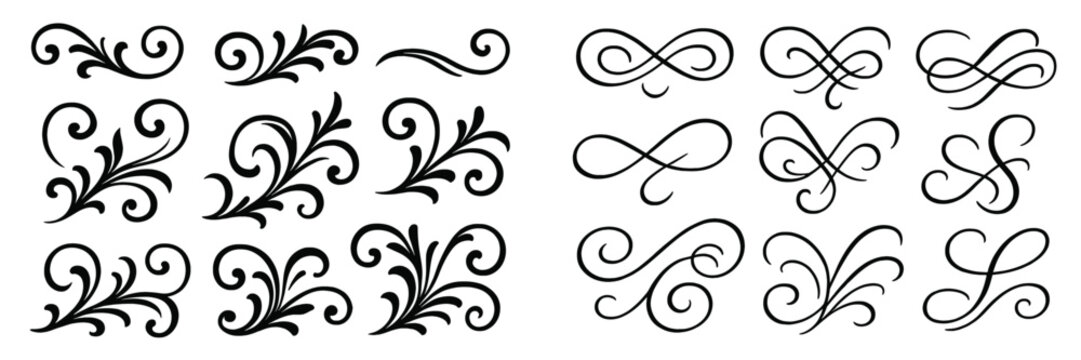 Elegant decorative flourishes and scrolls for creative design projects and artistic expressions