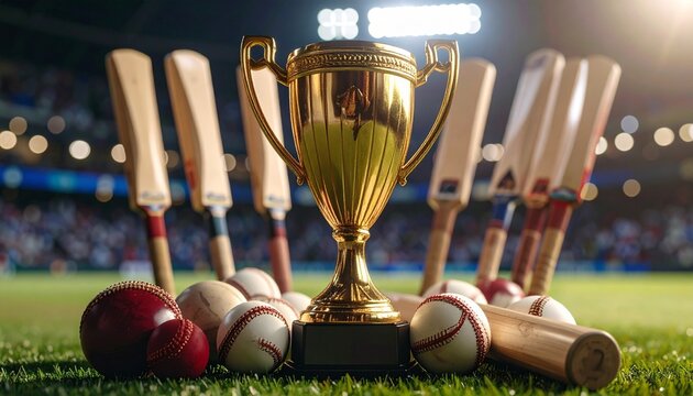 cricket trophy and bats - Powered by Adobe