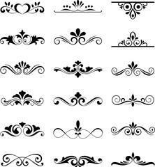 Ornate decorative flourishes and borders for graphic design black white