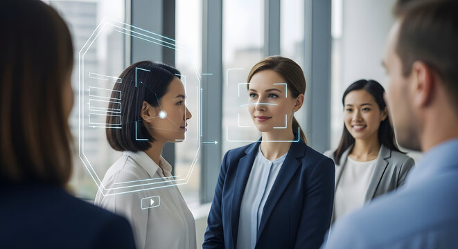 Facial Recognition Scan of Diverse Business Team