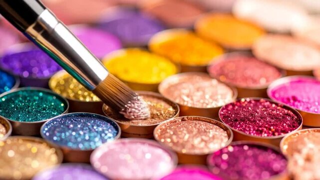 Colorful glitter eyeshadow palette with brush