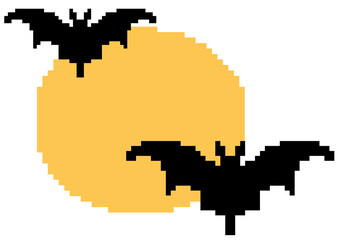 Pixel Bat and Full Moon – Retro Halloween Icon