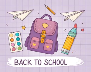 Colorful Back to School Supplies Drawing Vector Illustration