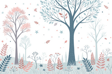Abstract autumn forest landscape with colorful trees and leaves  