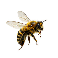 Honeybee in Flight: Macro Photography, Detailed Close-up, Black Background, Isolated, Nature, Insect, Pollinator, Wildlife, Honey Production,  High-Resolution Image.