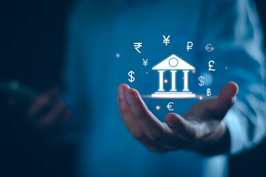 central bank and international currency concept, Manager exchanging dollar Yuan Yen Pound sterling and Euro, money transfer, world bank, International trade balance.