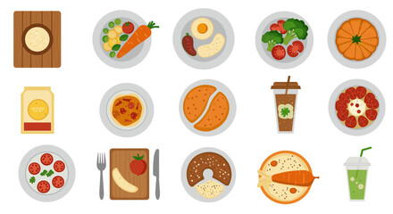 Delicious flat lay of healthy vegetarian meals and snacks