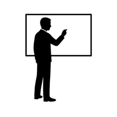 Businessman Pointing at Whiteboard Silhouette