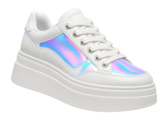 Chunky platform sneakers with iridescent panels and thick laces