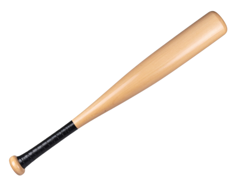 Classic wooden baseball bat isolated on a transparent background perfect for sports equipment display.