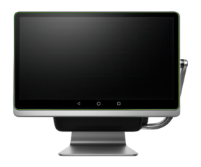 All-in-one computer with touch-enabled screen and adjustable tilt for interactive kiosks