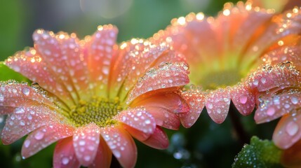 Close up of morning dew on wildflowers