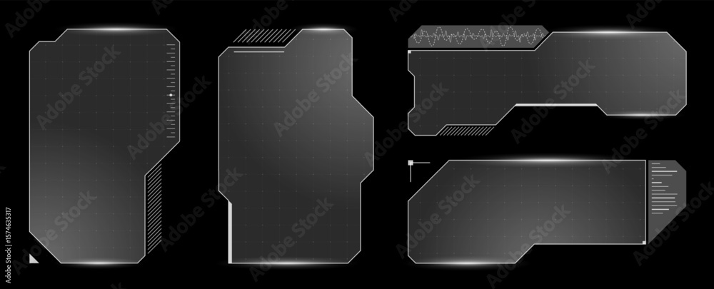 Fototapete sleek virtual frame design with black and white digital hud window. cyber dashboard interface blends